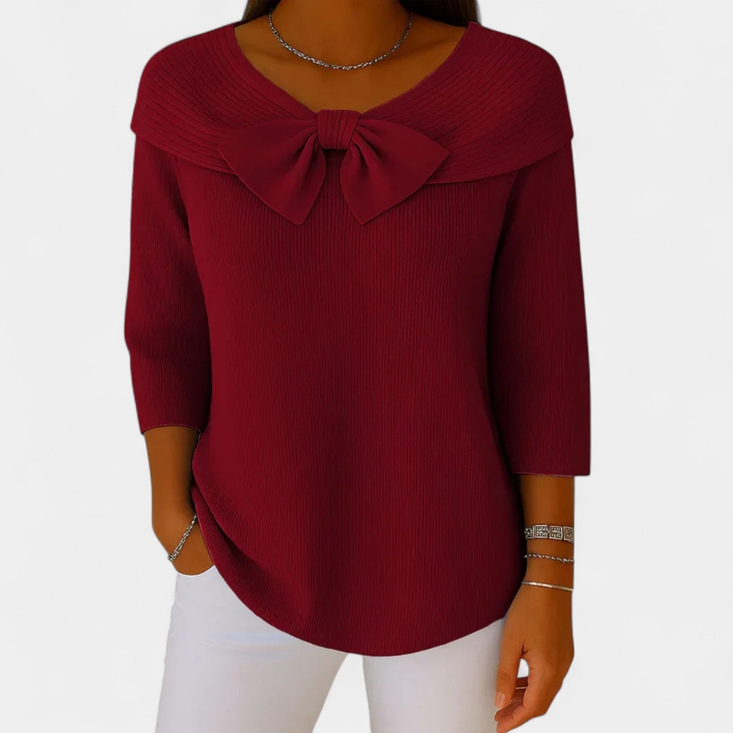 Alenka – Ženski pulover z romantično pentljo