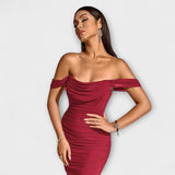 Ione - Bodycon obleka z odprtimi rameni in nabiranjem