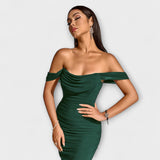 Ione - Bodycon obleka z odprtimi rameni in nabiranjem