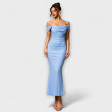 Ione - Bodycon obleka z odprtimi rameni in nabiranjem