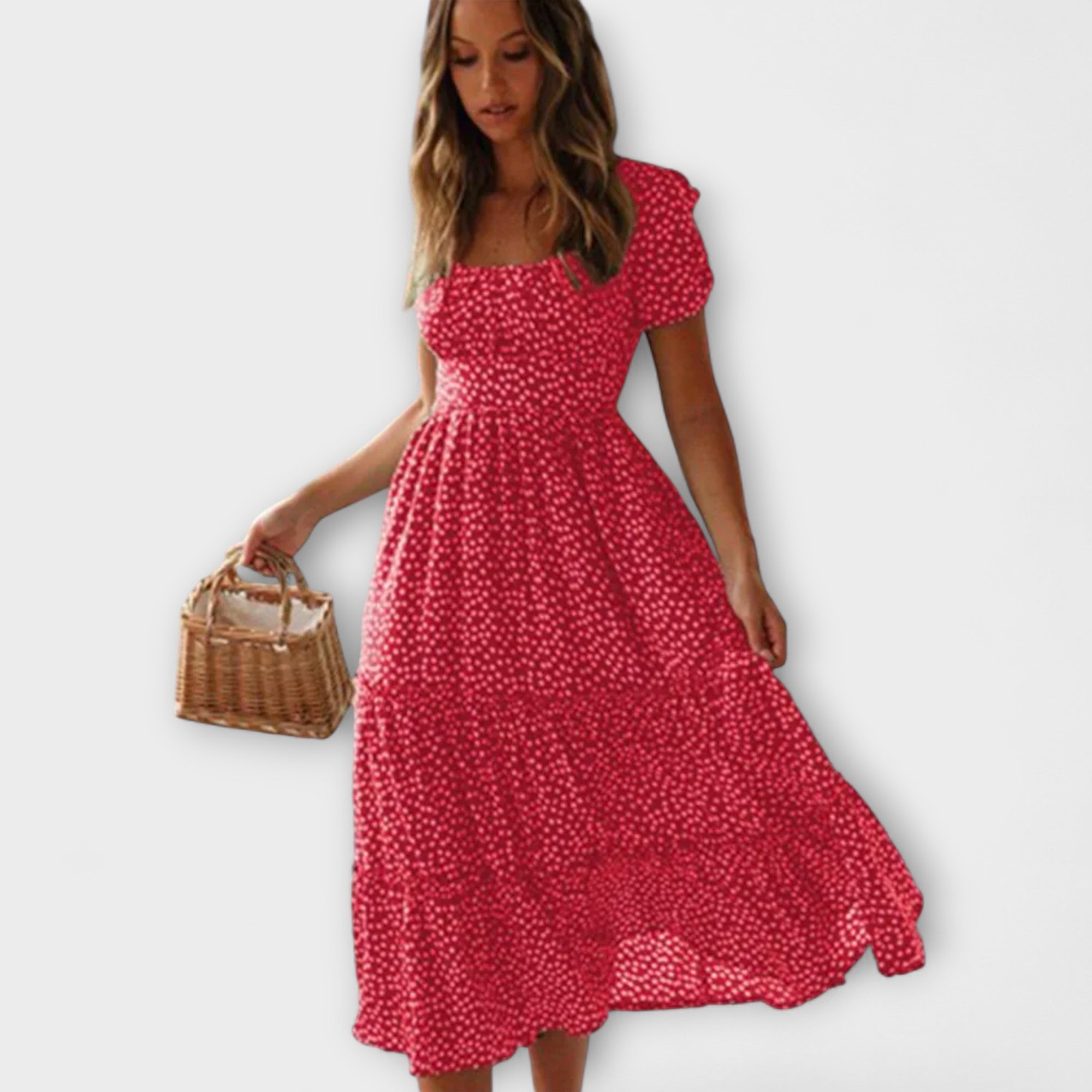 Vintage cvetlični vzorček maxi oblek s puff rokavi