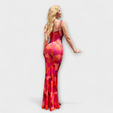 Thalia - Obleka za ples z cvetličnim potiskom in zavezanimi naramnicami